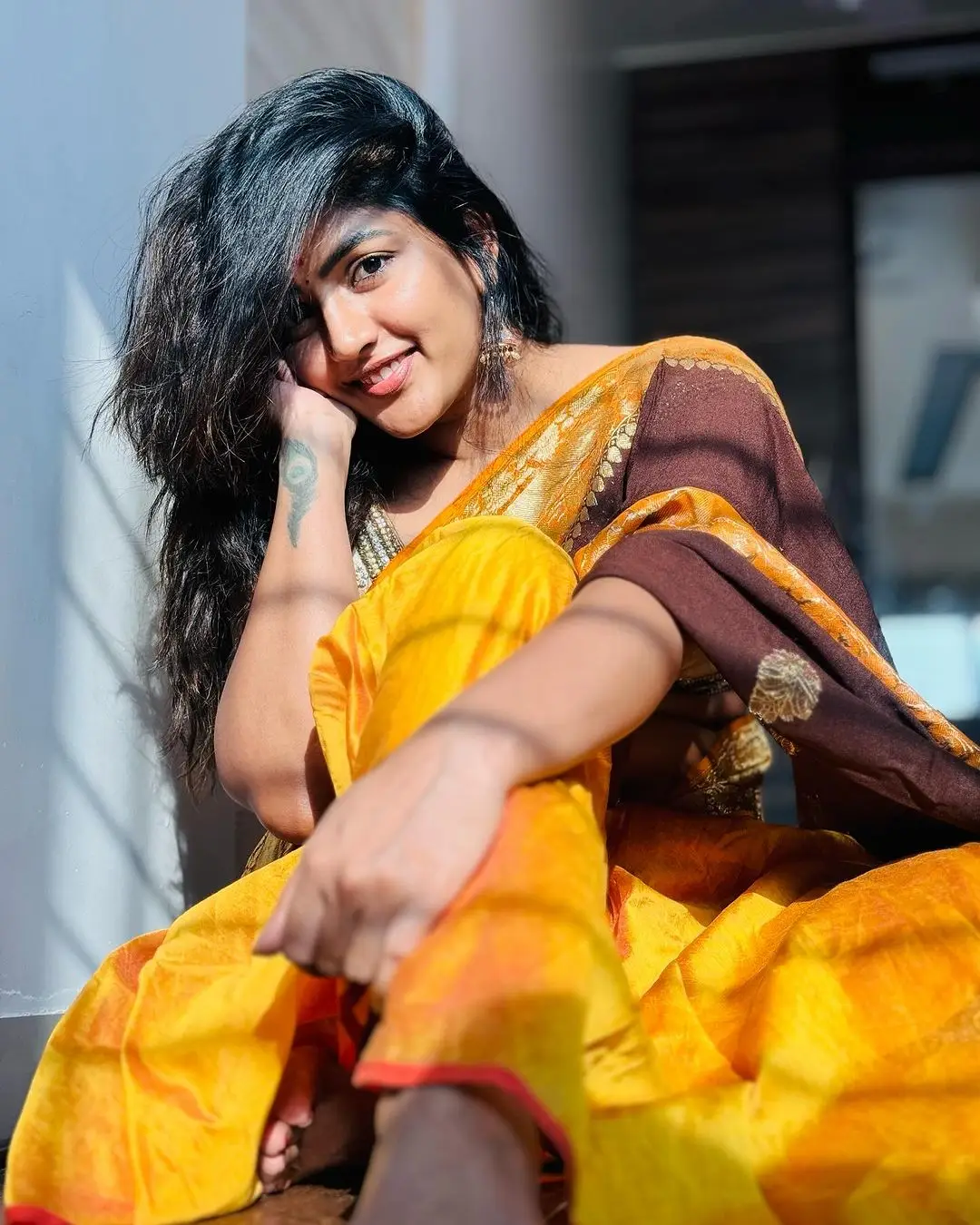 Indian Actress Eesha Rebba Stills in Yellow Lehenga White Choli